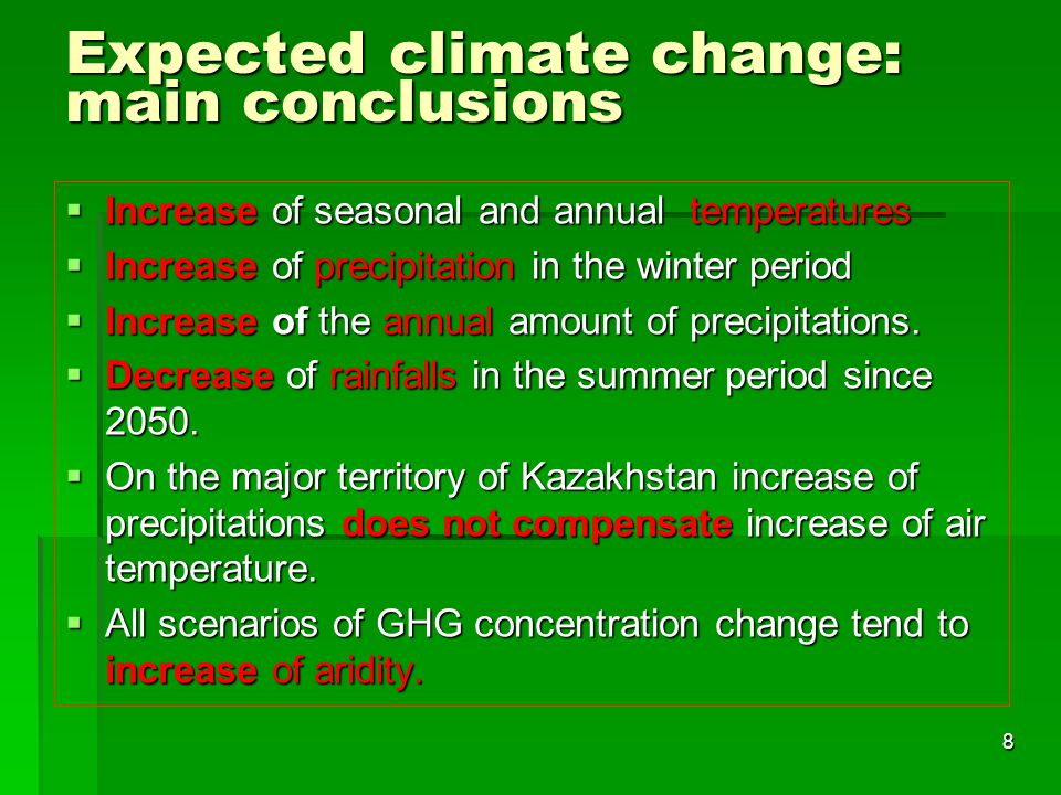 Expected climate change: main conclusions