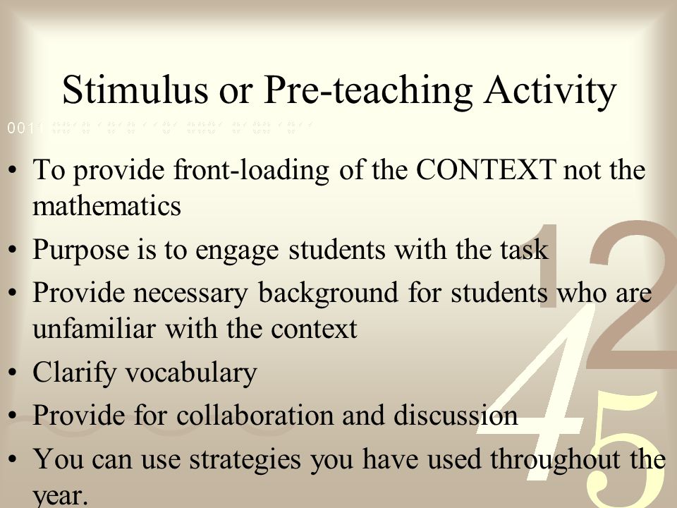 Stimulus or Pre-teaching Activity