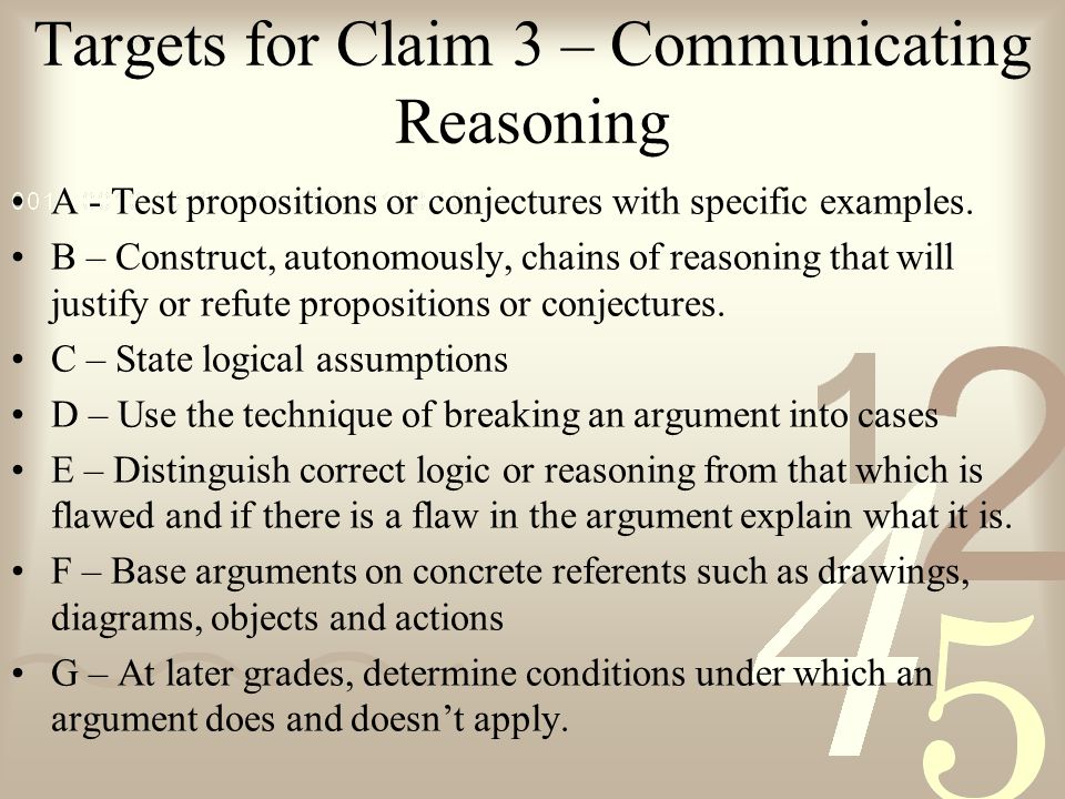 Targets for Claim 3 – Communicating Reasoning