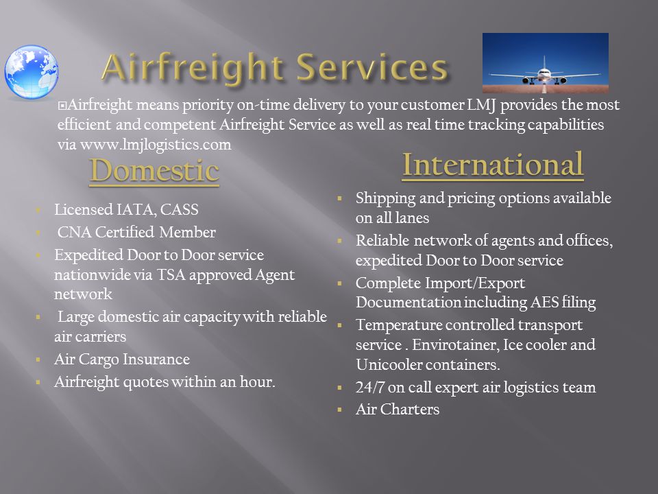Airfreight Services International Domestic