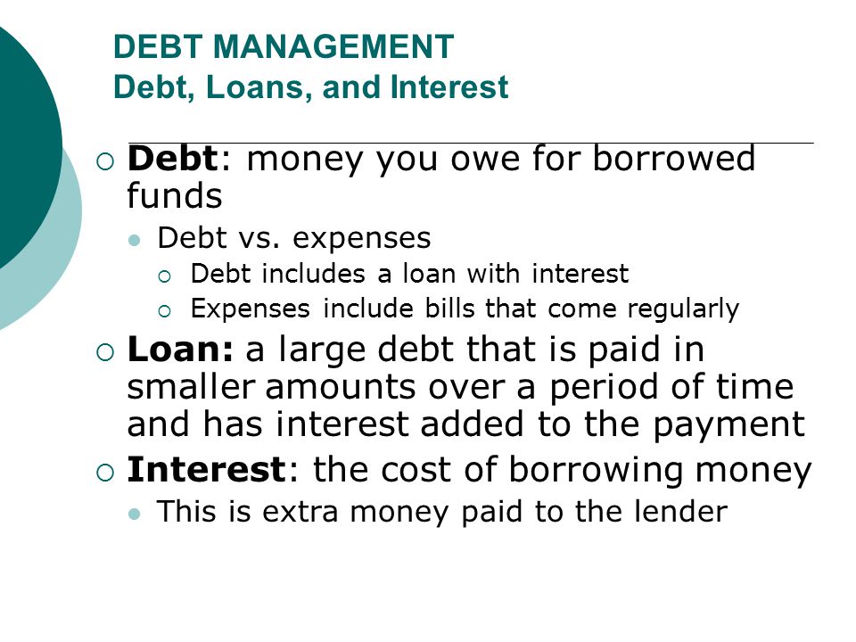 DEBT MANAGEMENT Debt, Loans, and Interest