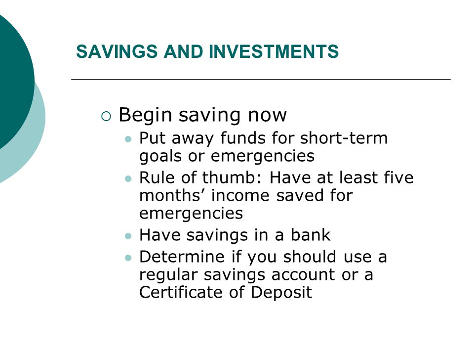 SAVINGS AND INVESTMENTS
