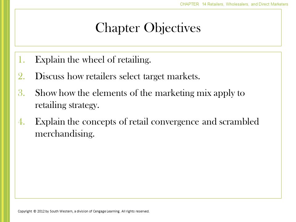 Chapter Objectives Explain the wheel of retailing.