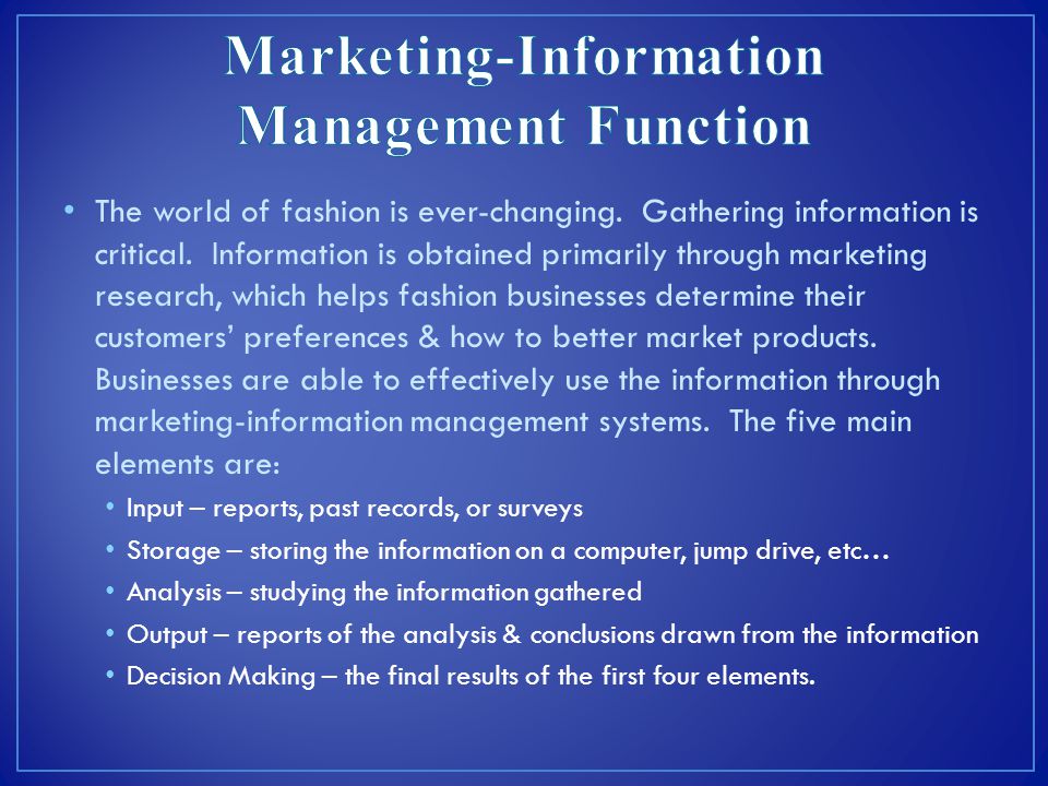 Marketing-Information Management Function