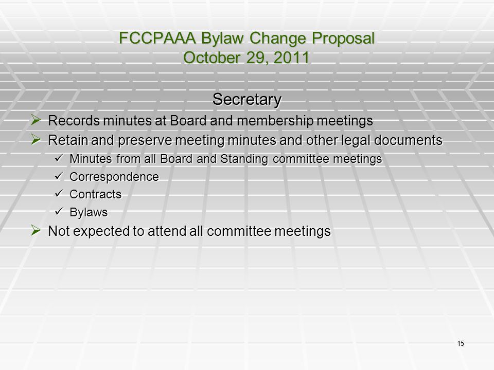 FCCPAAA Bylaw Change Proposal October 29, 2011