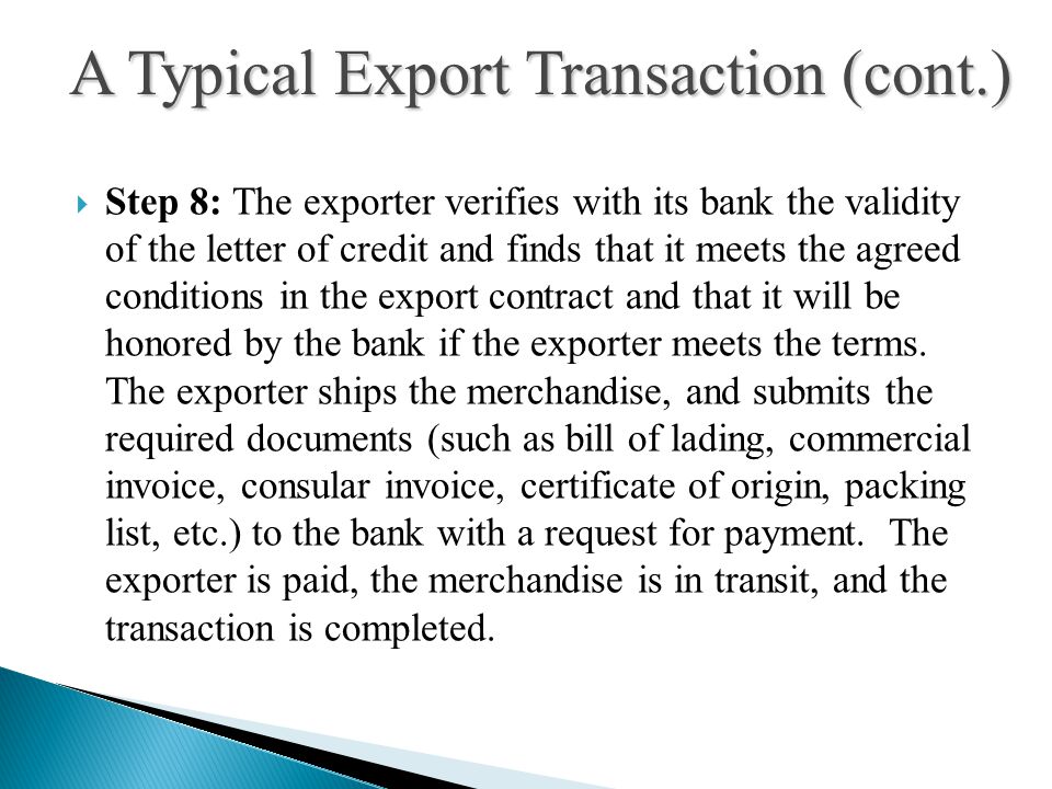 A Typical Export Transaction (cont.)