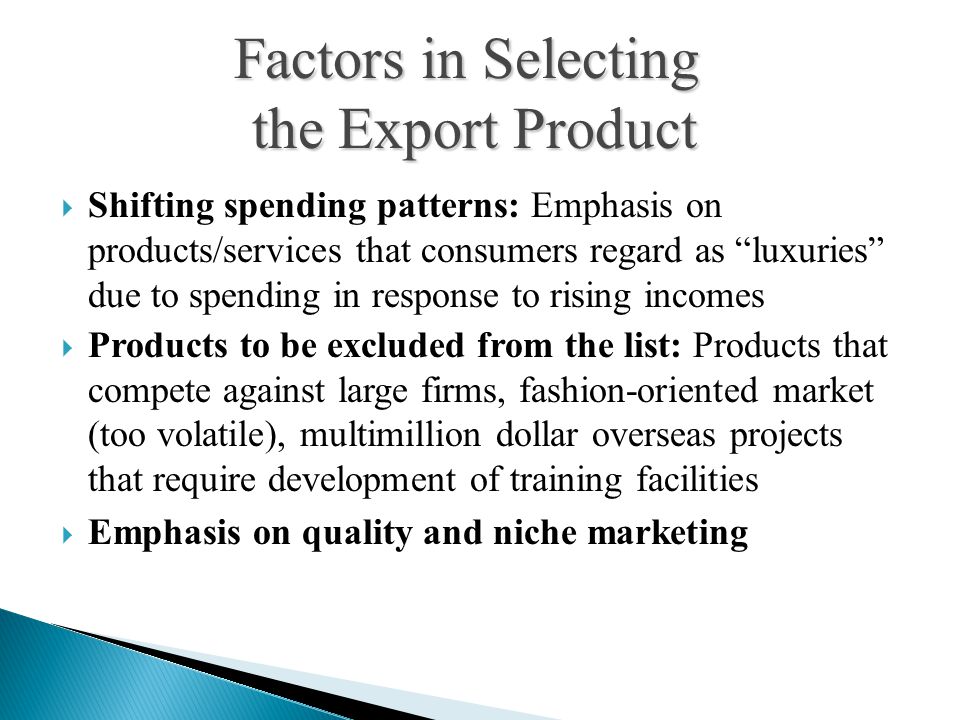 Factors in Selecting the Export Product