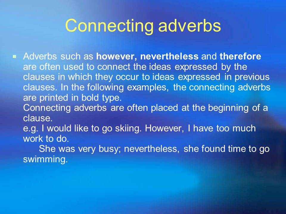 Connecting adverbs