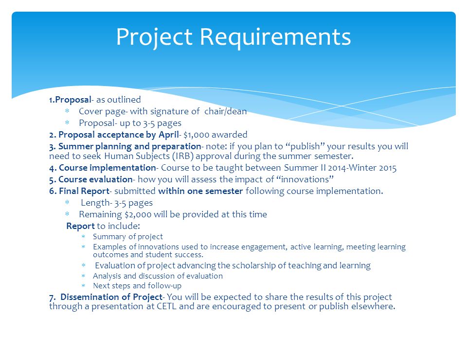 Project Requirements 1.Proposal- as outlined