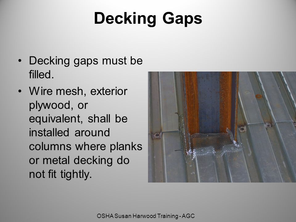 Decking Gaps Decking gaps must be filled.