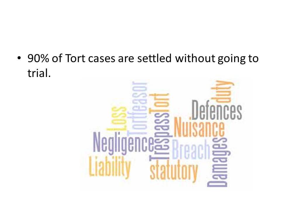 90% of Tort cases are settled without going to trial.