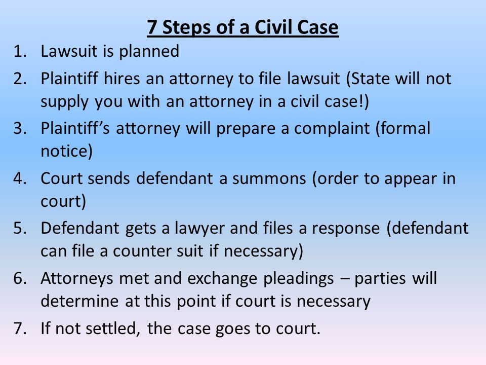 7 Steps of a Civil Case Lawsuit is planned