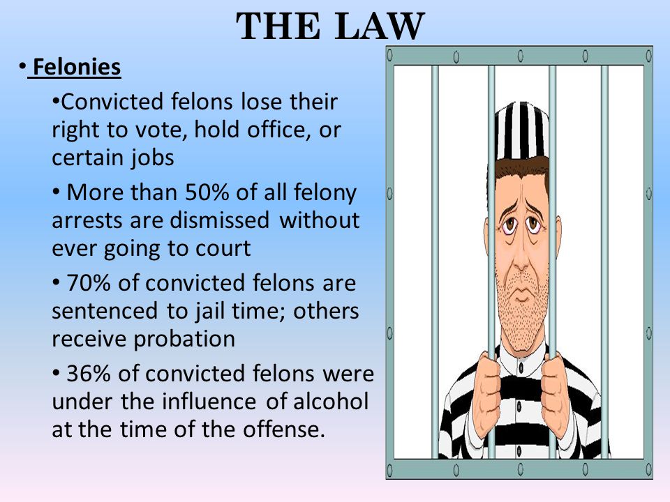 THE LAW Felonies. Convicted felons lose their right to vote, hold office, or certain jobs.