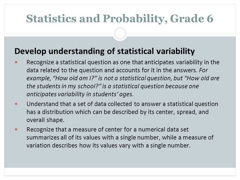 Statistics and Probability, Grade 6