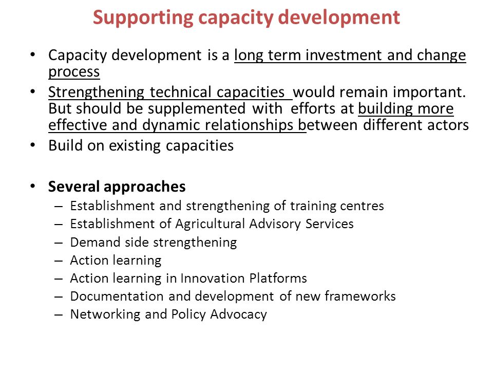 Supporting capacity development