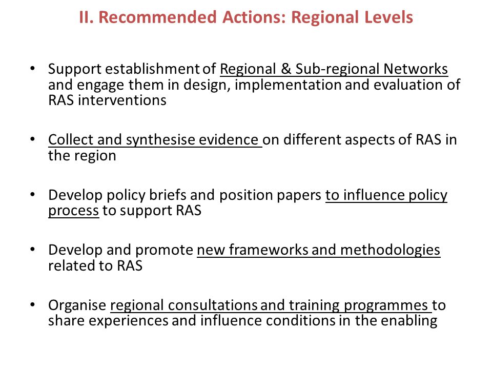 II. Recommended Actions: Regional Levels