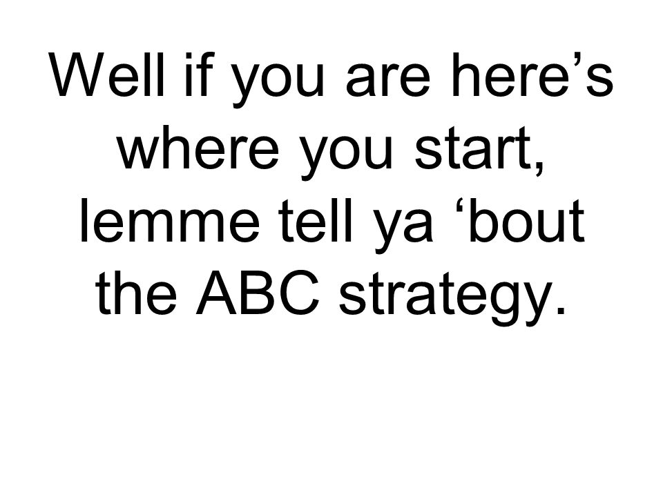 Well if you are here’s where you start, lemme tell ya ‘bout the ABC strategy.