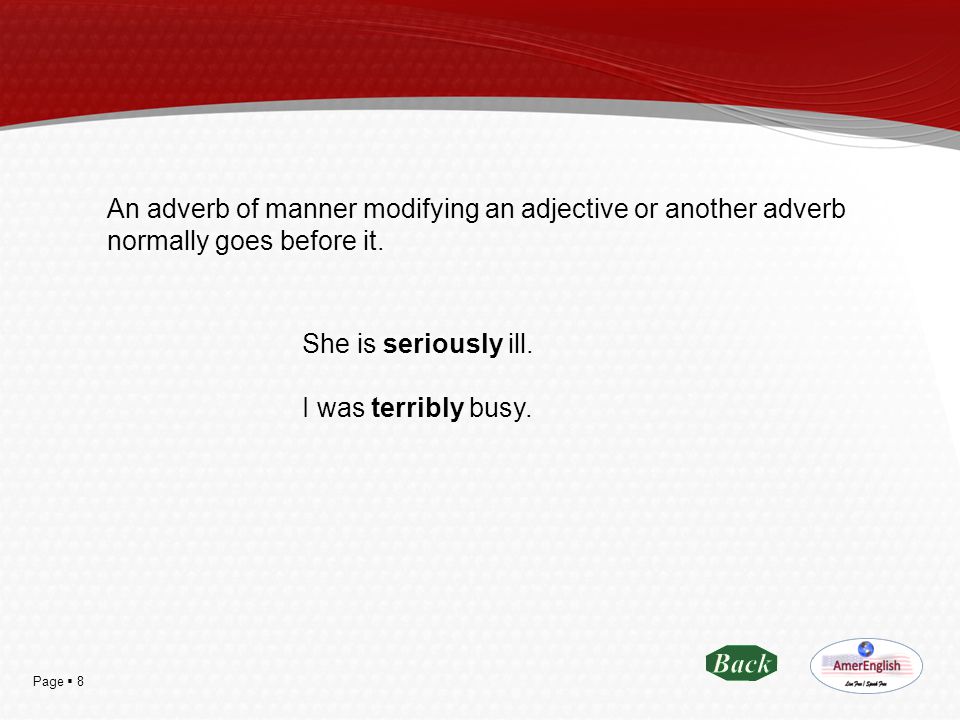 An adverb of manner modifying an adjective or another adverb normally goes before it.