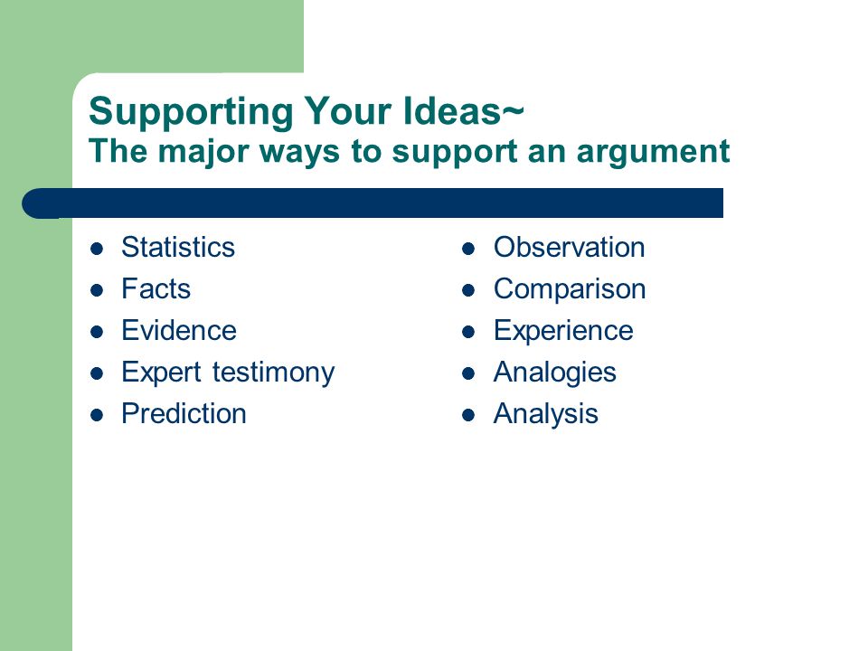 Supporting Your Ideas~ The major ways to support an argument