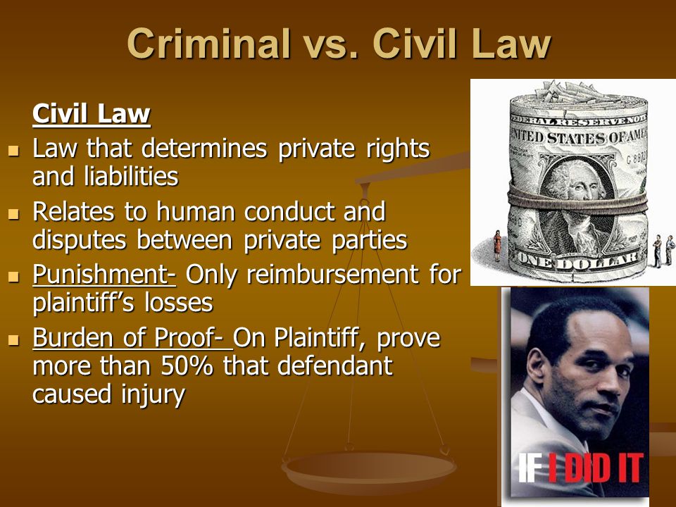 Criminal vs. Civil Law Civil Law