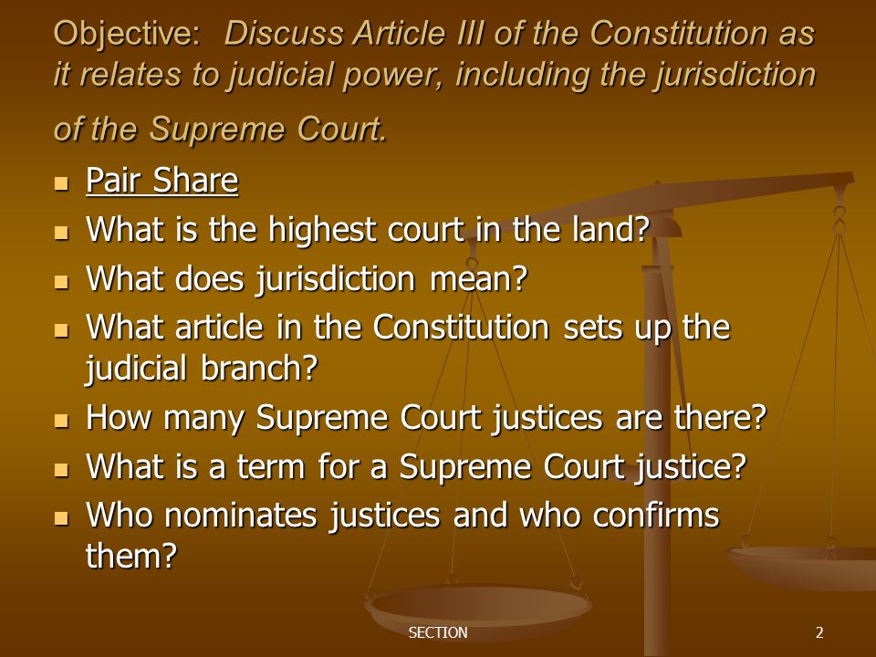 What is the highest court in the land What does jurisdiction mean