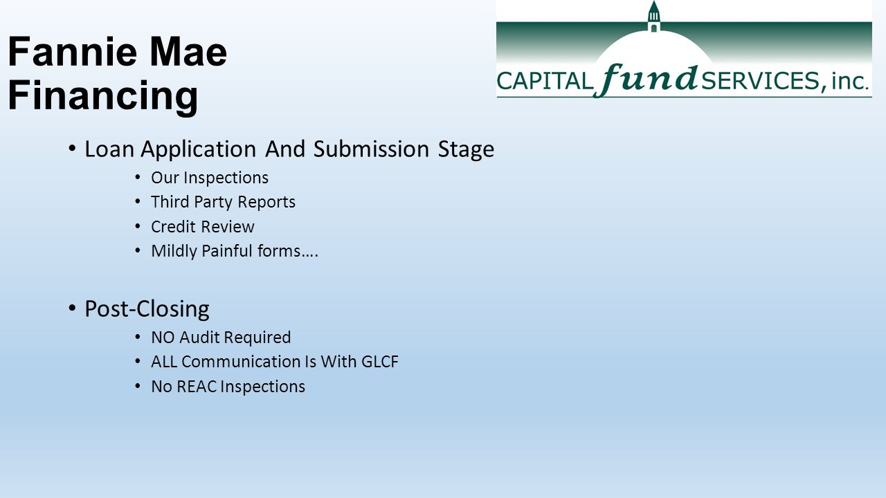 Fannie Mae Financing Loan Application And Submission Stage