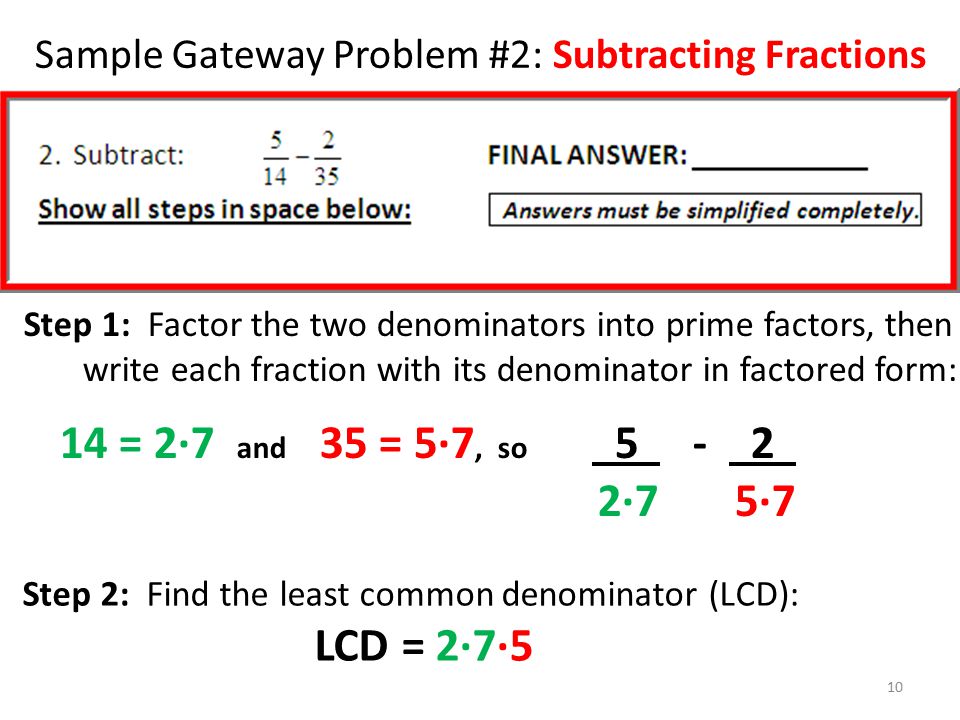 Sample Gateway Problem #2: Subtracting Fractions