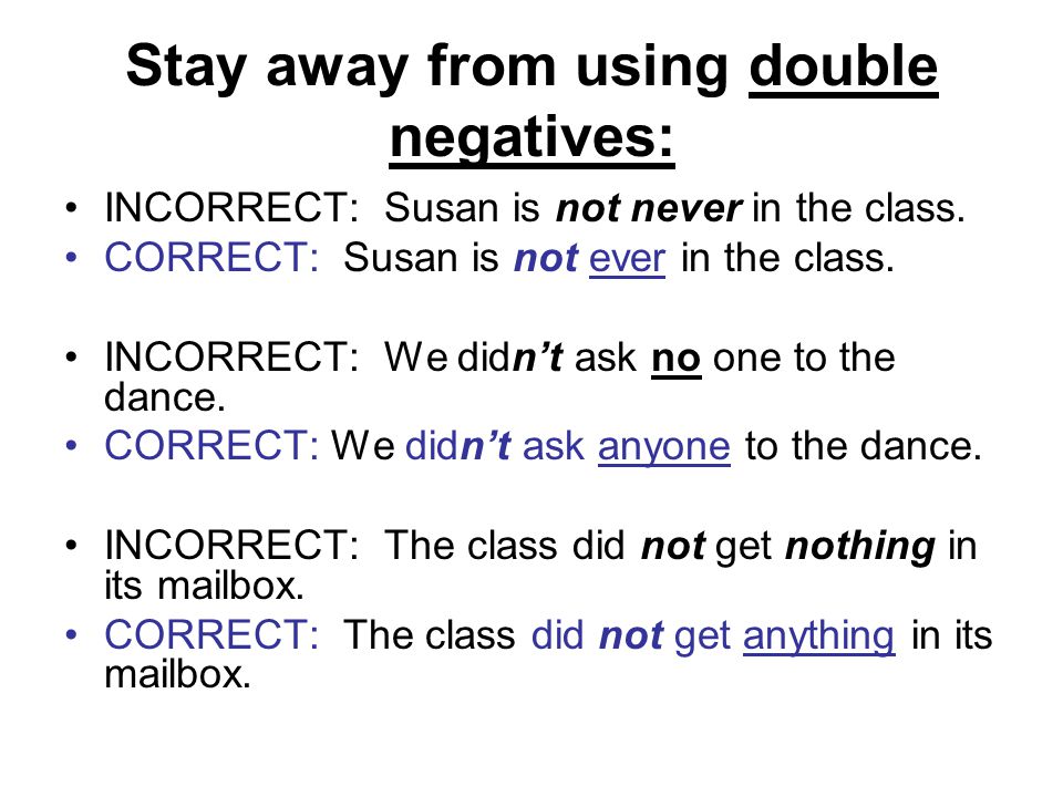 Stay away from using double negatives: