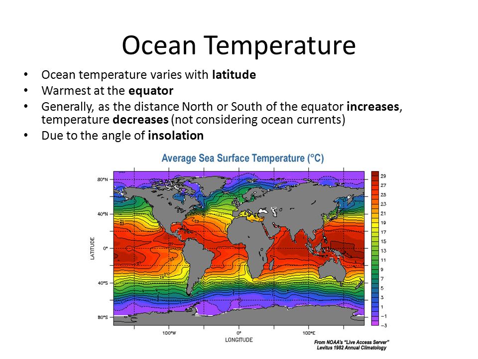 Ocean Temperature Ocean temperature varies with latitude
