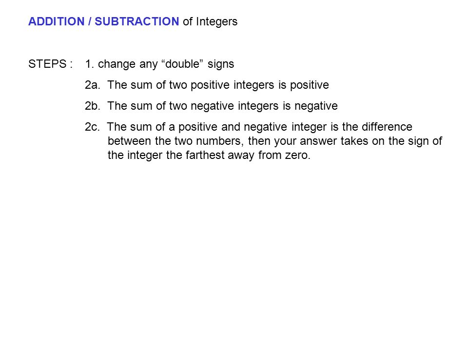 ADDITION / SUBTRACTION of Integers