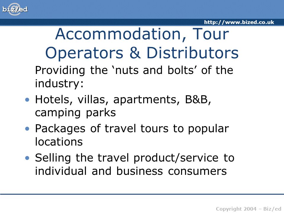 Accommodation, Tour Operators & Distributors
