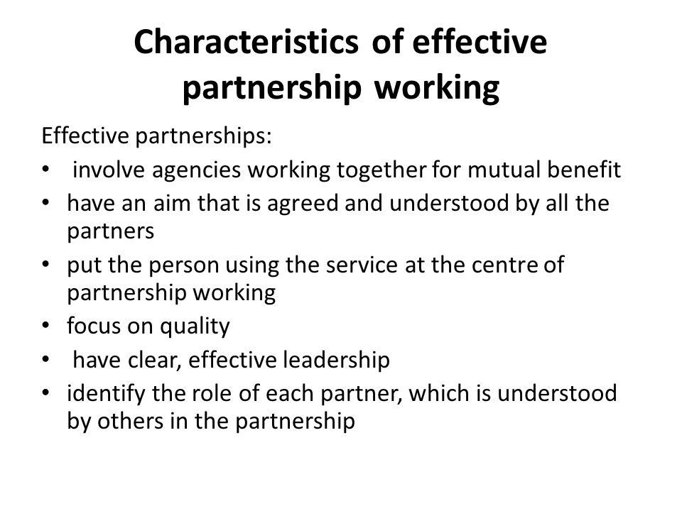 Characteristics of effective partnership working