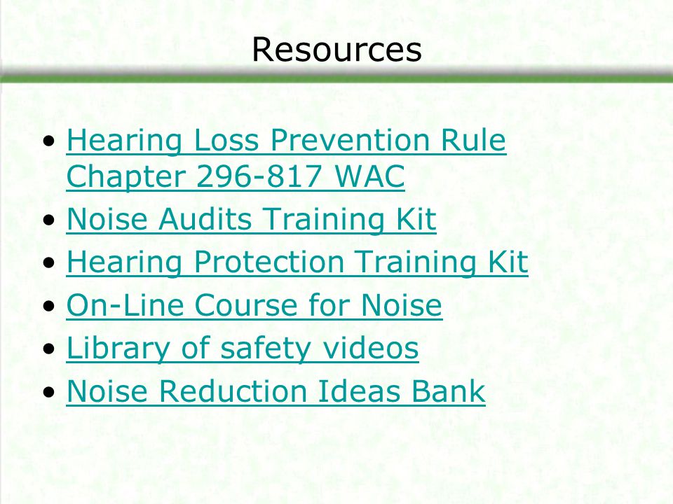 Resources Hearing Loss Prevention Rule Chapter WAC