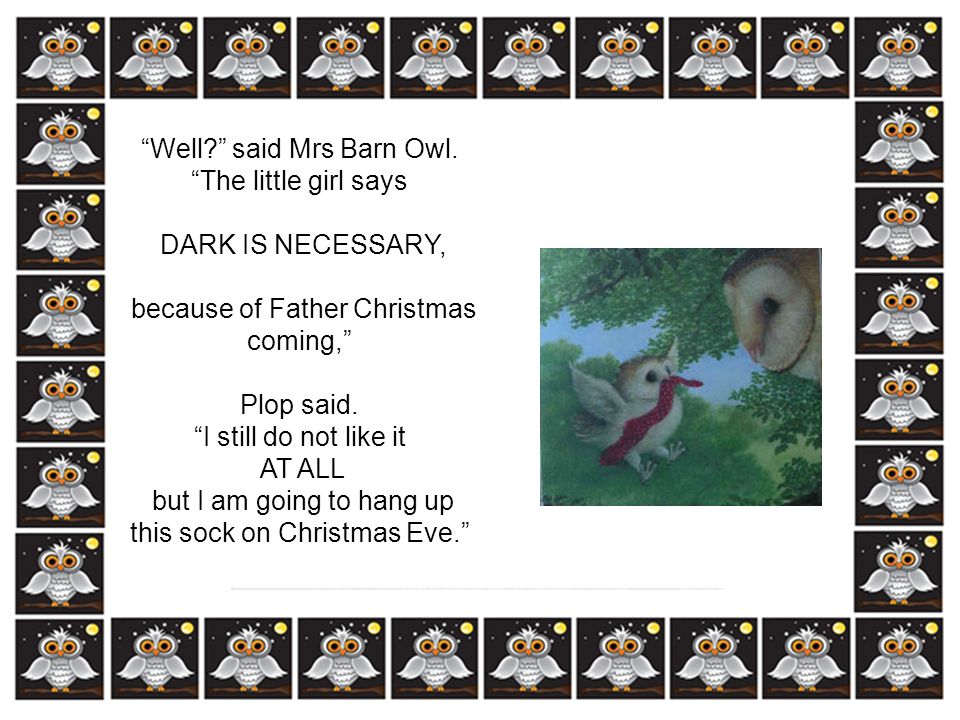 Well said Mrs Barn Owl. The little girl says DARK IS NECESSARY,