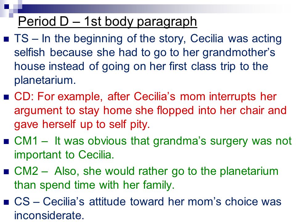 Period D – 1st body paragraph