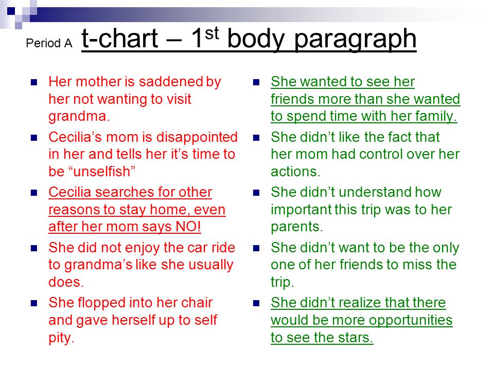 t-chart – 1st body paragraph