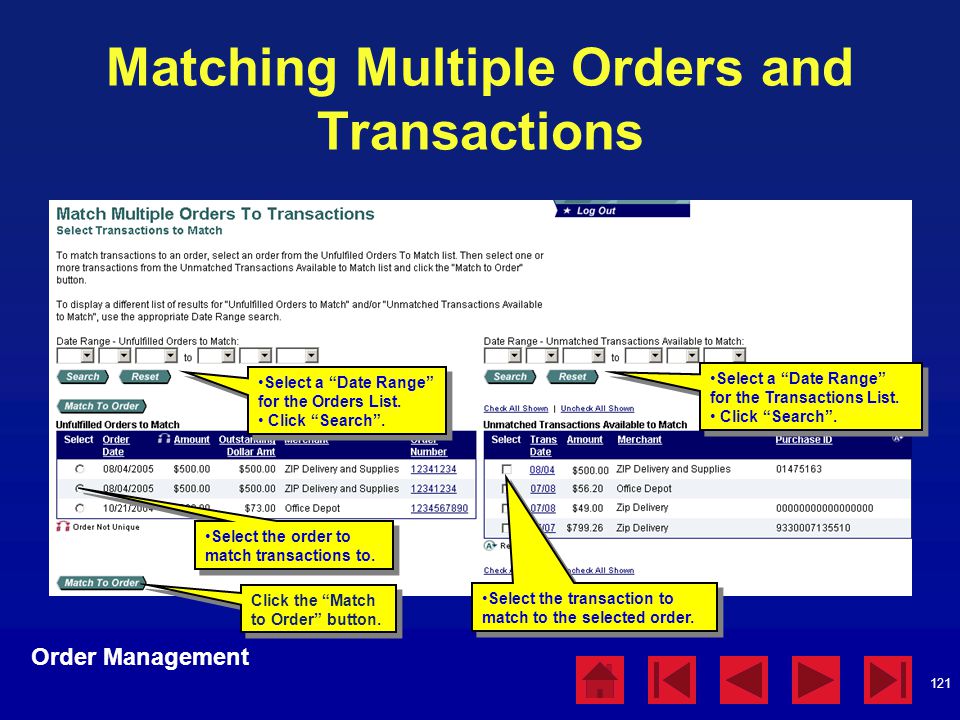 Matching Multiple Orders and Transactions