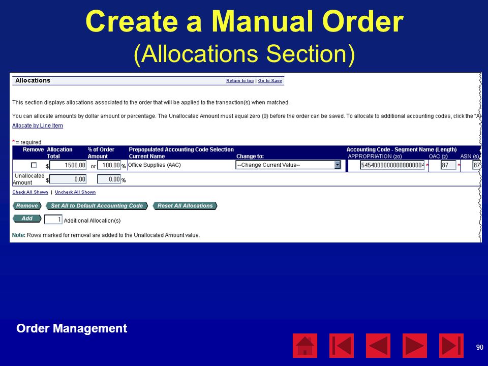Create a Manual Order (Allocations Section)