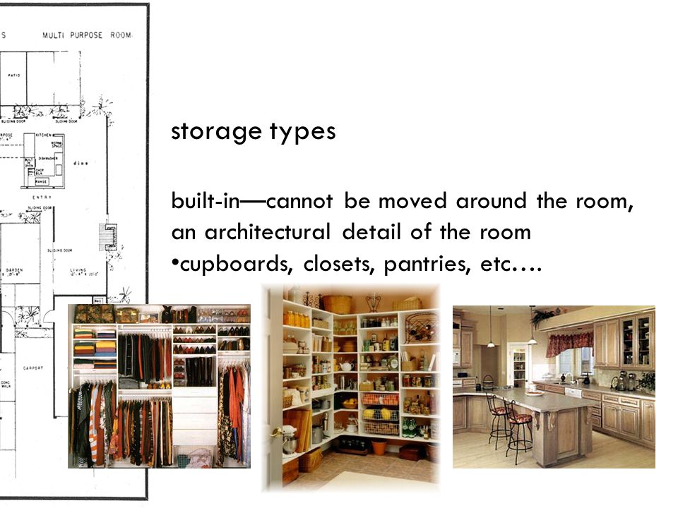 storage types built-in—cannot be moved around the room, an architectural detail of the room.