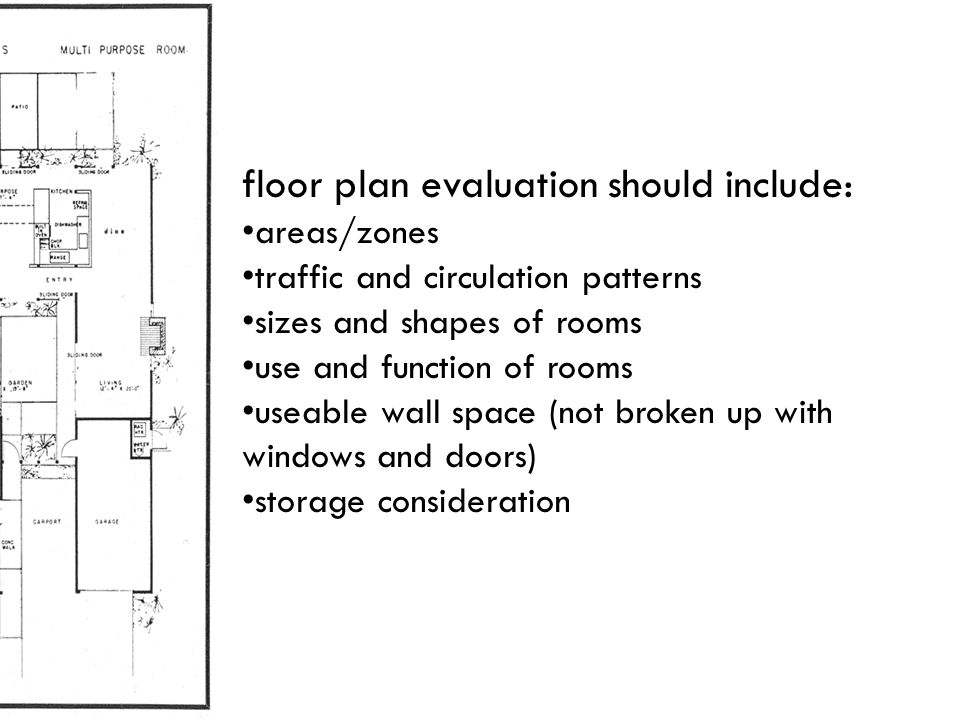 floor plan evaluation should include: