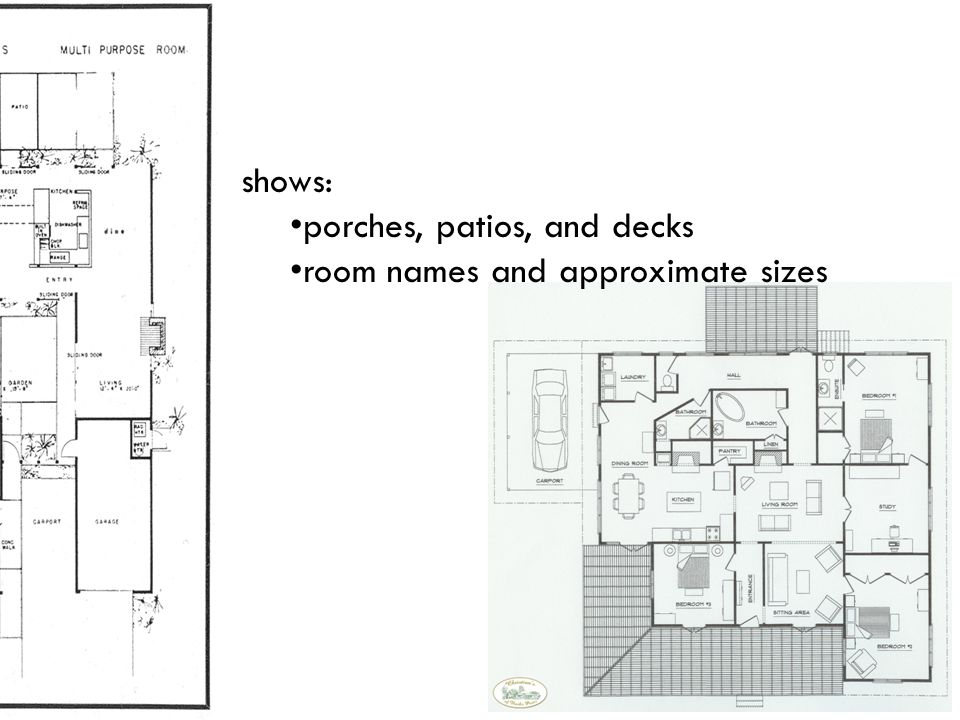 shows: porches, patios, and decks room names and approximate sizes