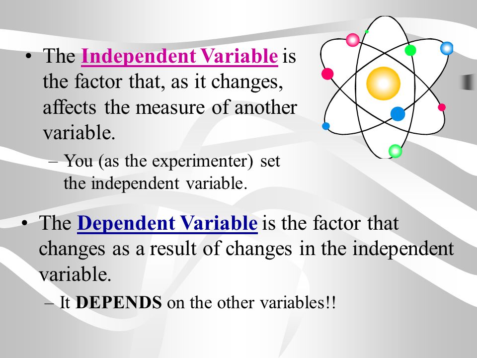 The Independent Variable is the factor that, as it changes, affects the measure of another variable.