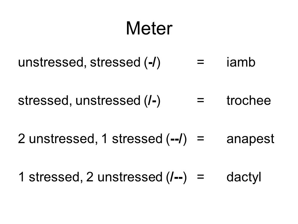 Meter unstressed, stressed (-/) = iamb