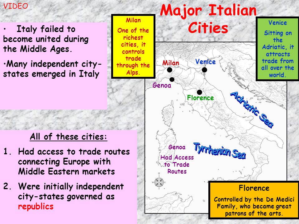 Major Italian Cities Adriatic Sea Tyrrhenian Sea