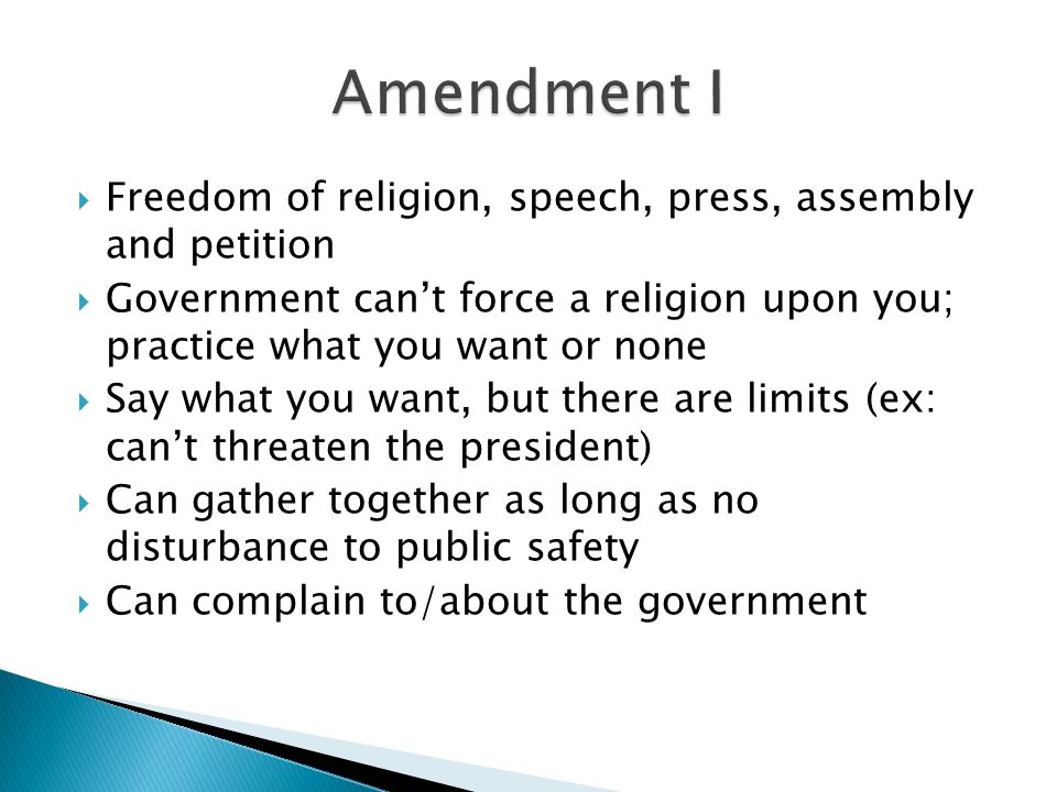 Amendment I Freedom of religion, speech, press, assembly and petition