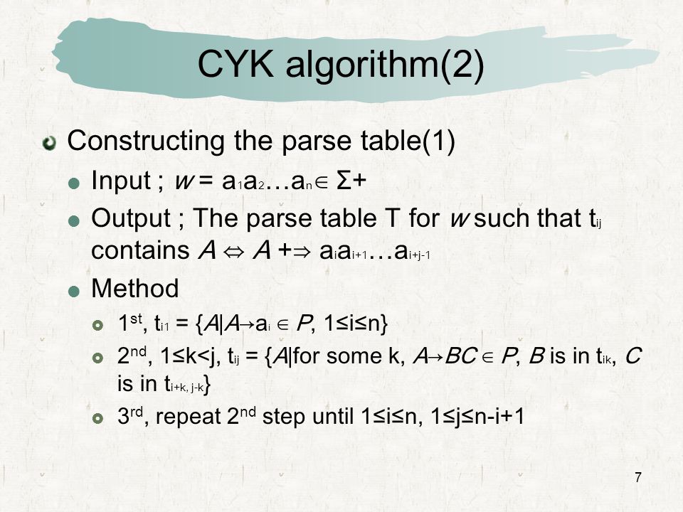 CYK algorithm(2) Constructing the parse table(1)