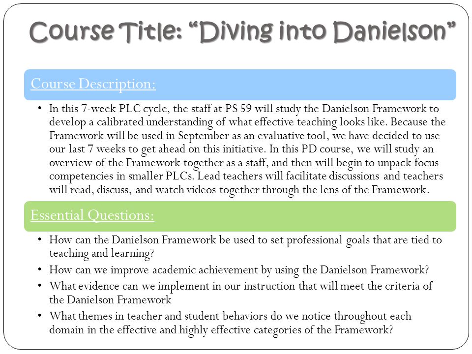 Course Title: Diving into Danielson