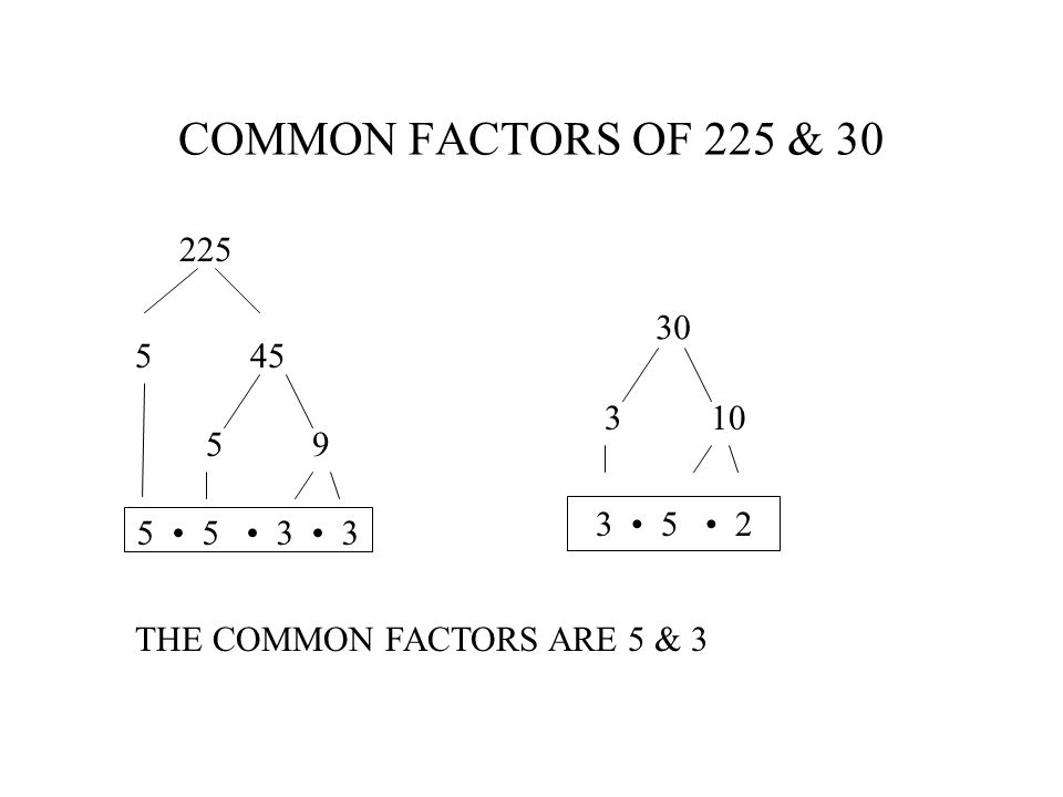 COMMON FACTORS OF 225 & • 5 • 2.