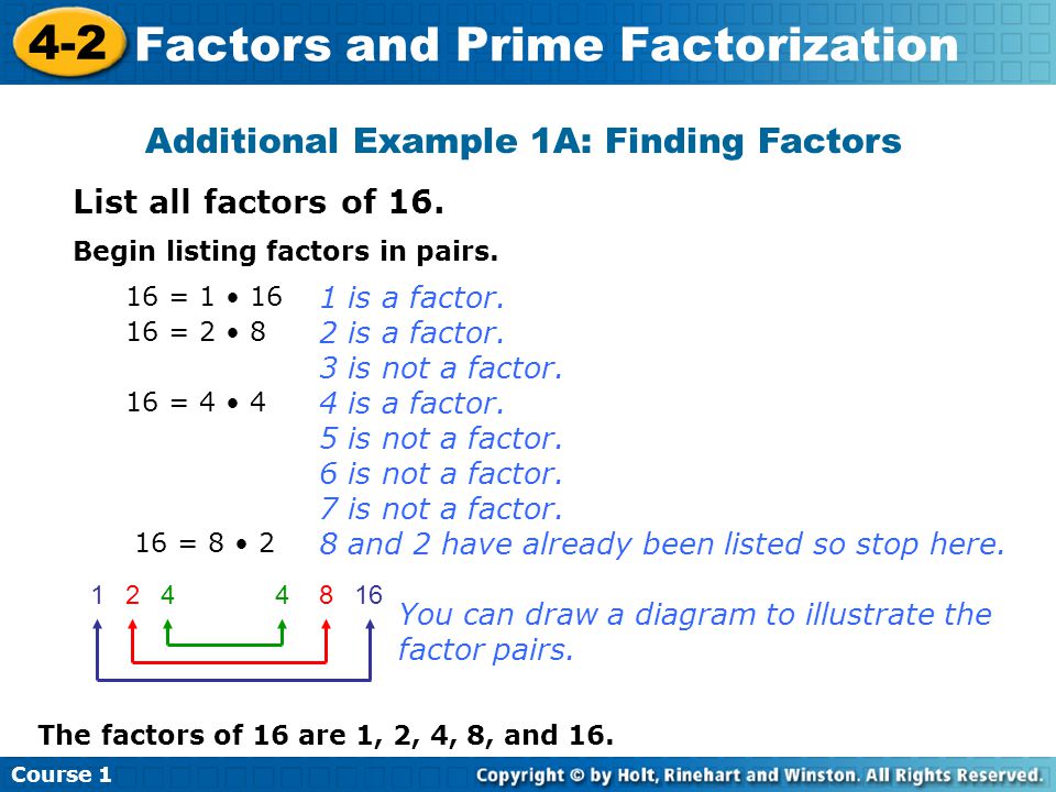 Additional Example 1A: Finding Factors
