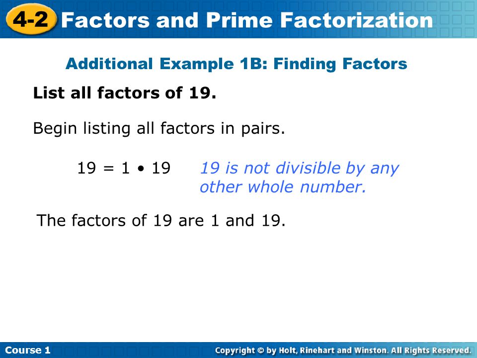 Additional Example 1B: Finding Factors